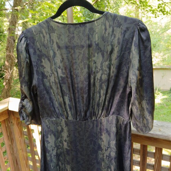 AllSaints Jungle Greens Snakeprint VNeck Button Down Mini Dress  Sz4 - Picture 6 of 11